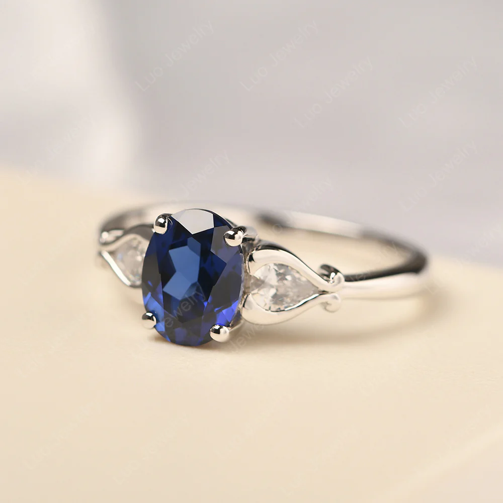 Sapphire Ring with Pear Side Stones - Image 2