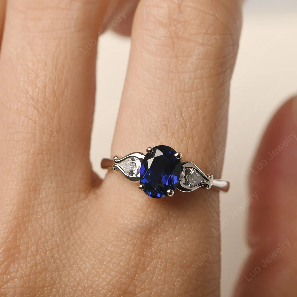 Sapphire Ring with Pear Side Stones - Image 5