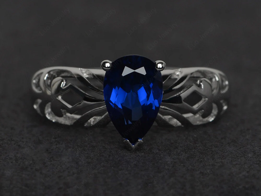 Antique Inspired Sapphire Hollow Out Ring
