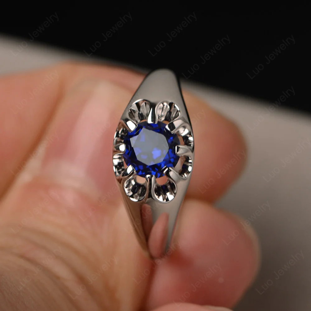 Bold Sapphire Solitaire Nontraditional Ring - Image 2