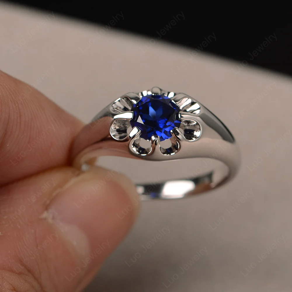 Bold Sapphire Solitaire Nontraditional Ring - Image 3