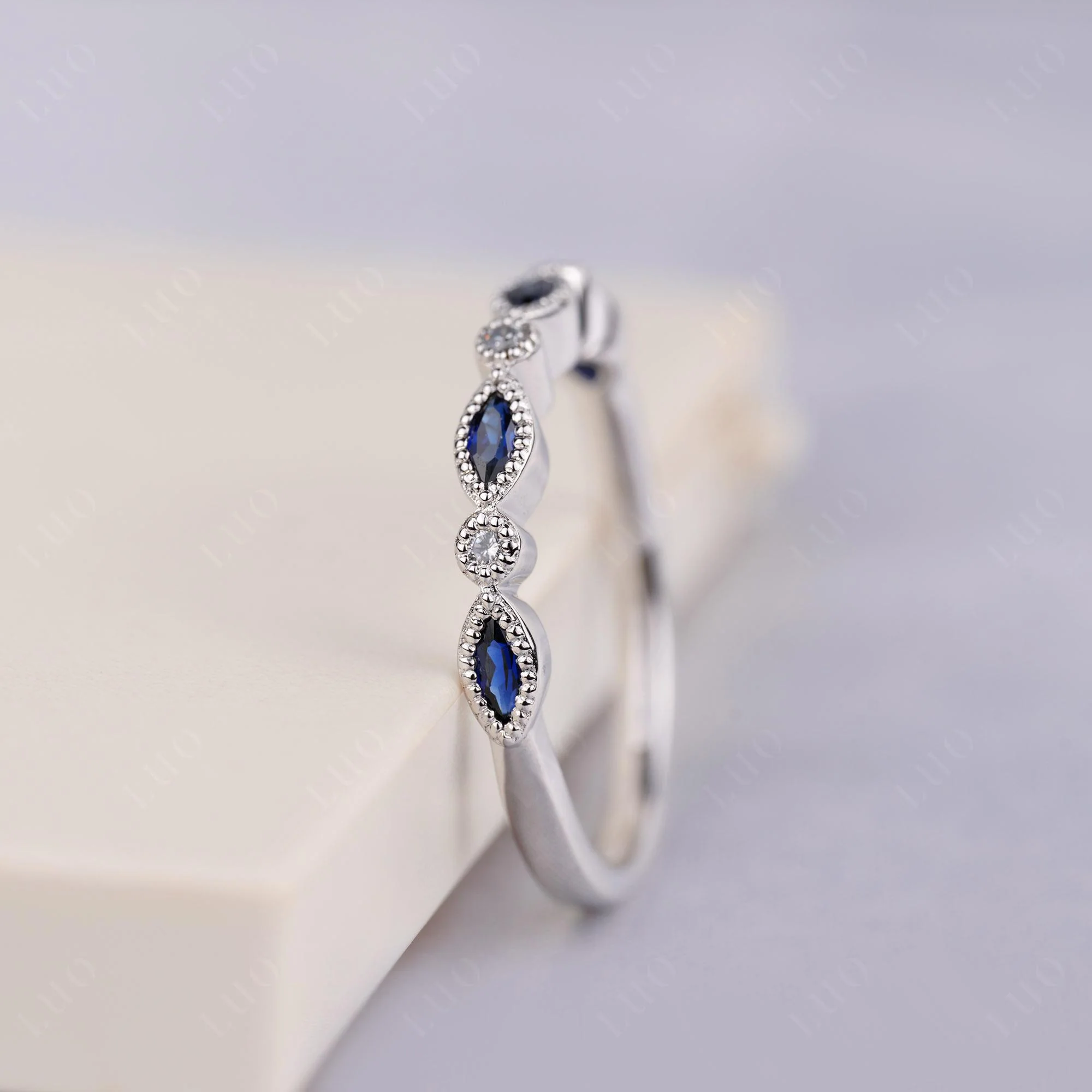 Vintage Sapphire Wedding Band Ring - Image 2