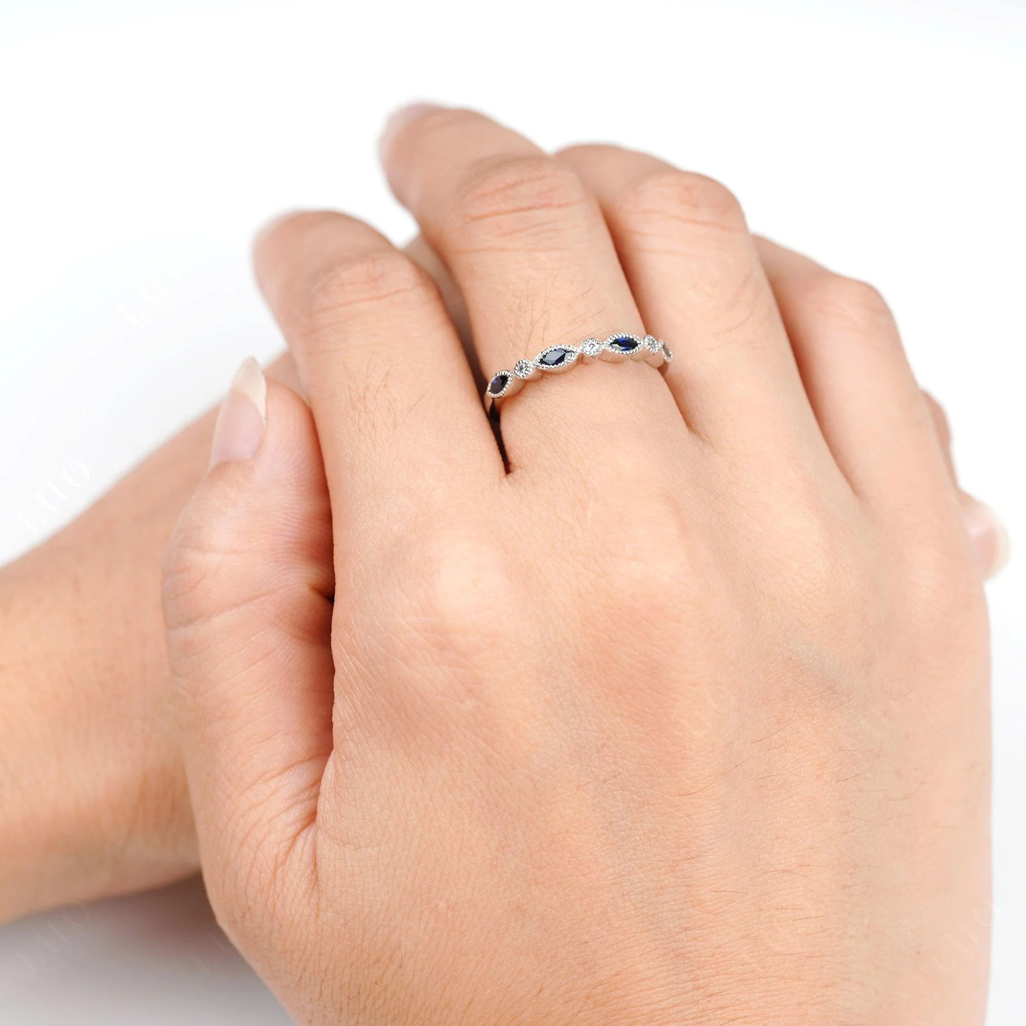 Vintage Sapphire Wedding Band Ring - Image 5