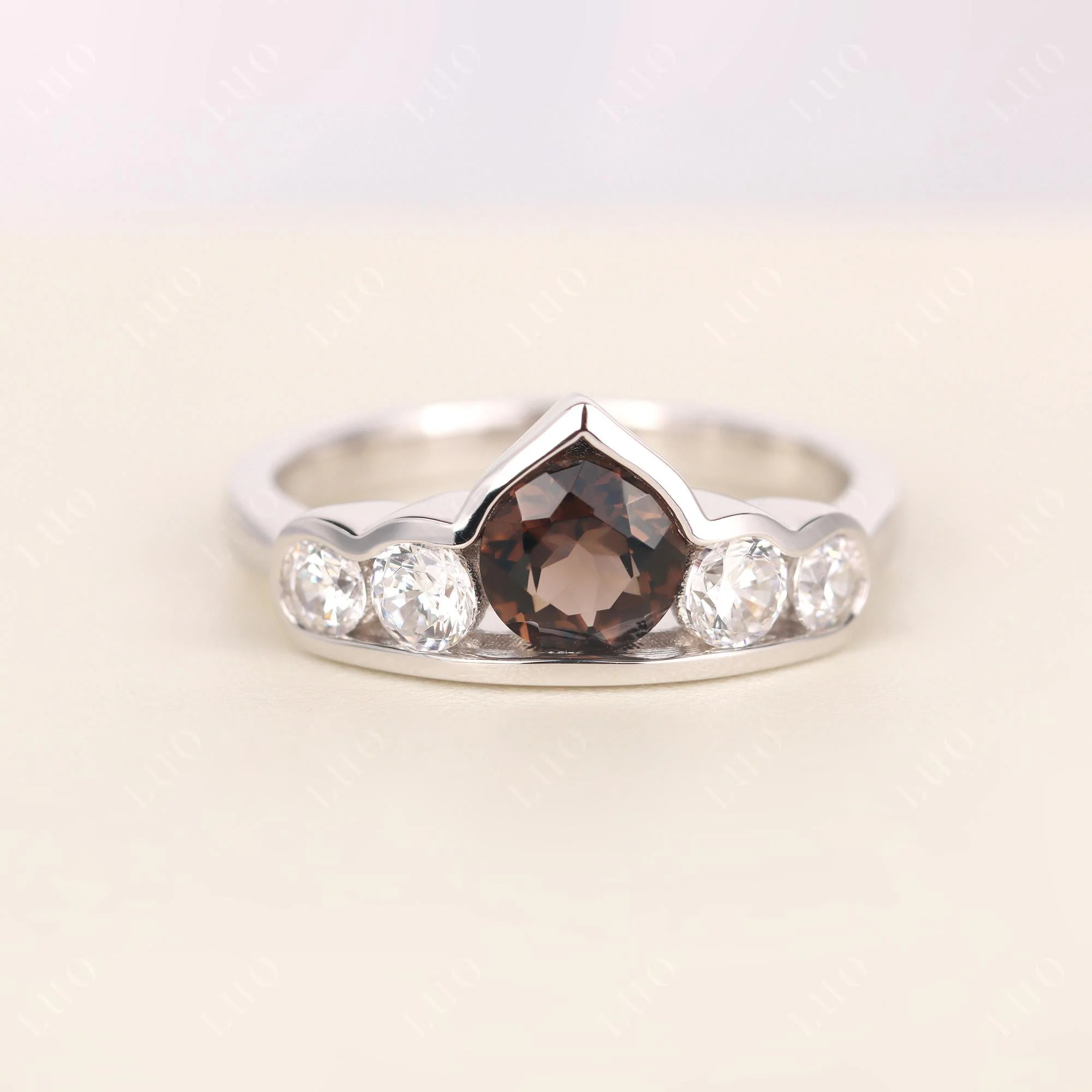 Smoky Quartz Five Stone Engagement Ring