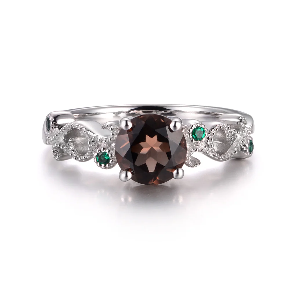 Smoky Quartz Art Deco Engagement Ring