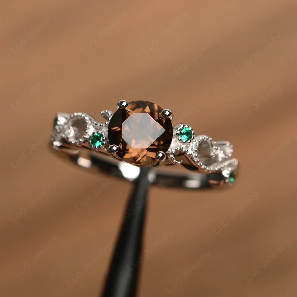 Smoky Quartz Art Deco Engagement Ring - Image 2