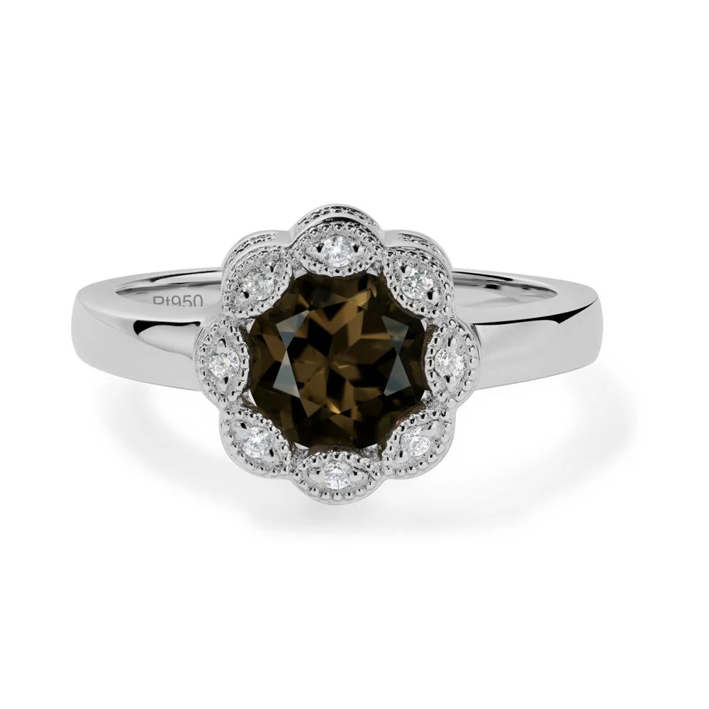 Vintage Smoky Quartz Ring Halo Flower Ring - Image 3