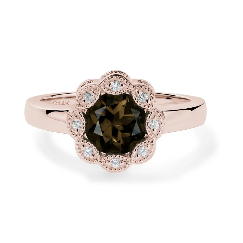 Vintage Smoky Quartz Ring Halo Flower Ring - Image 4