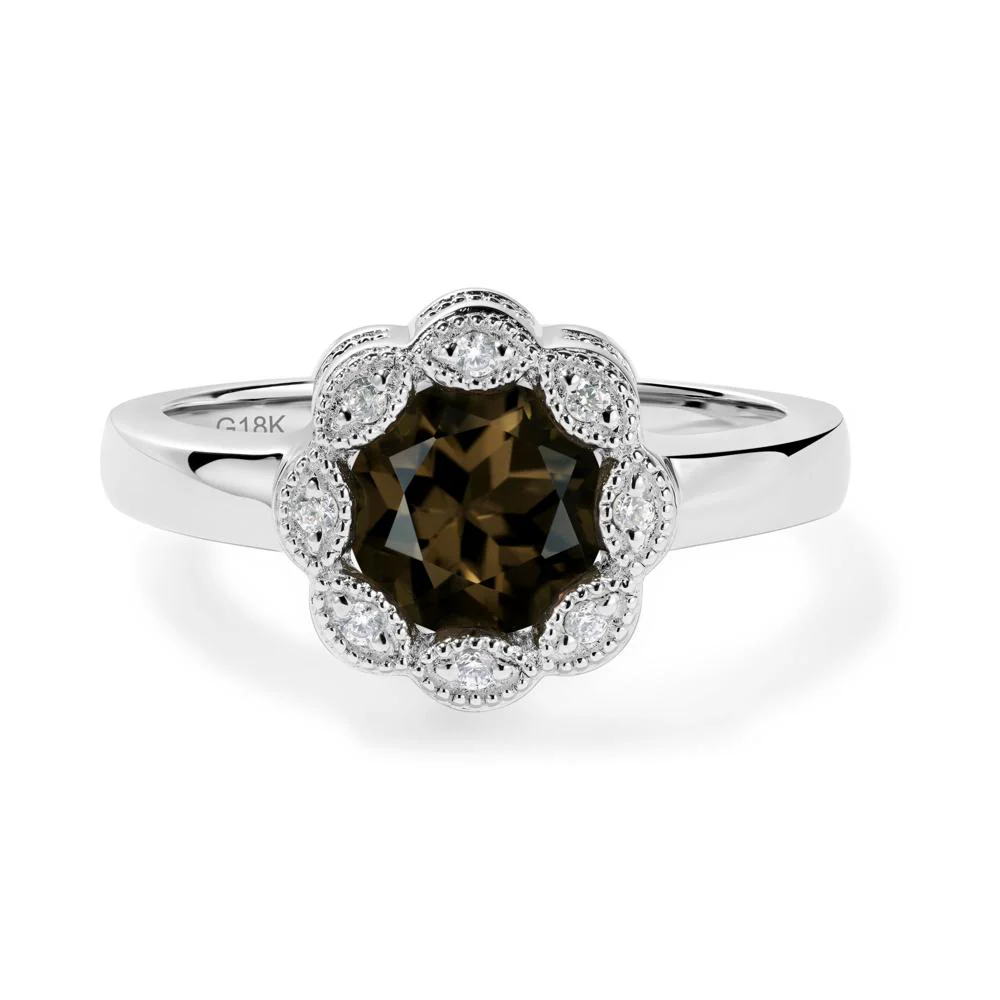 Vintage Smoky Quartz Ring Halo Flower Ring - Image 7