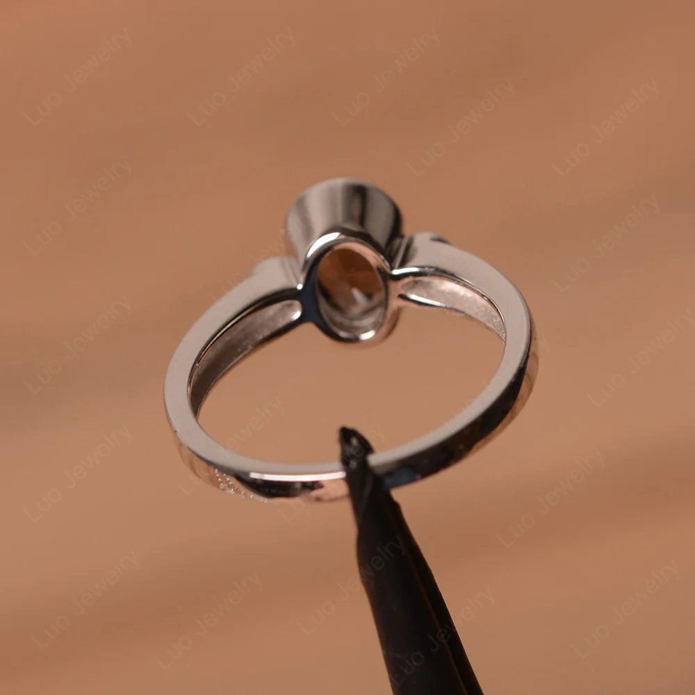 Vintage Smoky Quartz Ring Oval Bezel Set Ring - Image 3