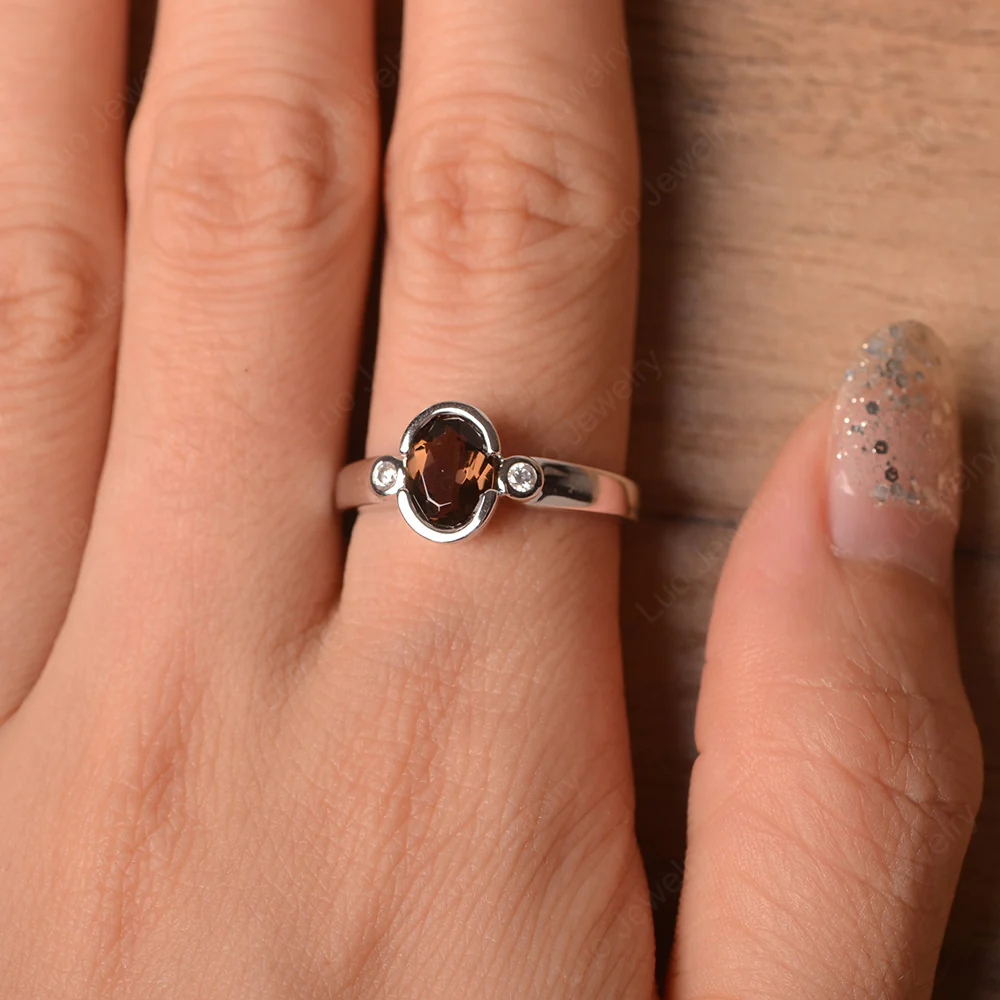 Vintage Smoky Quartz Ring Oval Bezel Set Ring - Image 4