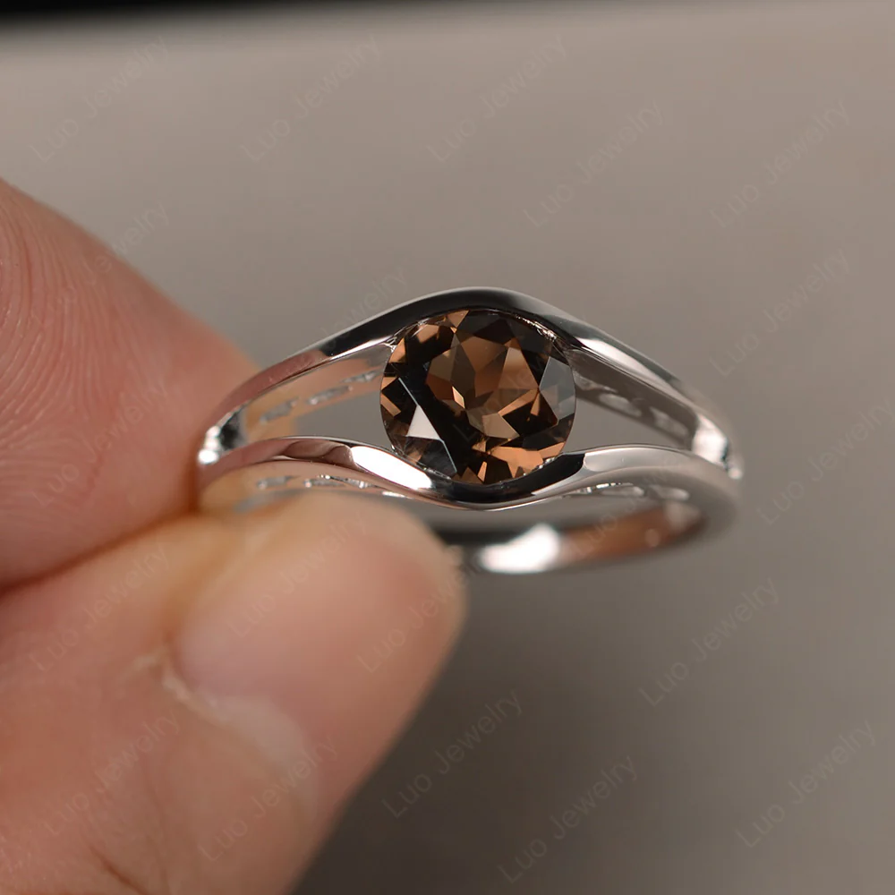 Smoky Quartz Unique Solitaire Engagement Ring