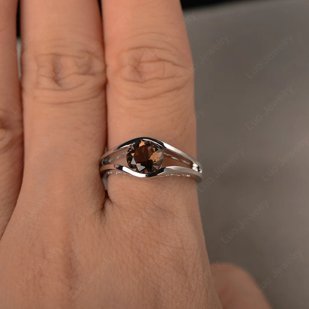Smoky Quartz Unique Solitaire Engagement Ring - Image 4