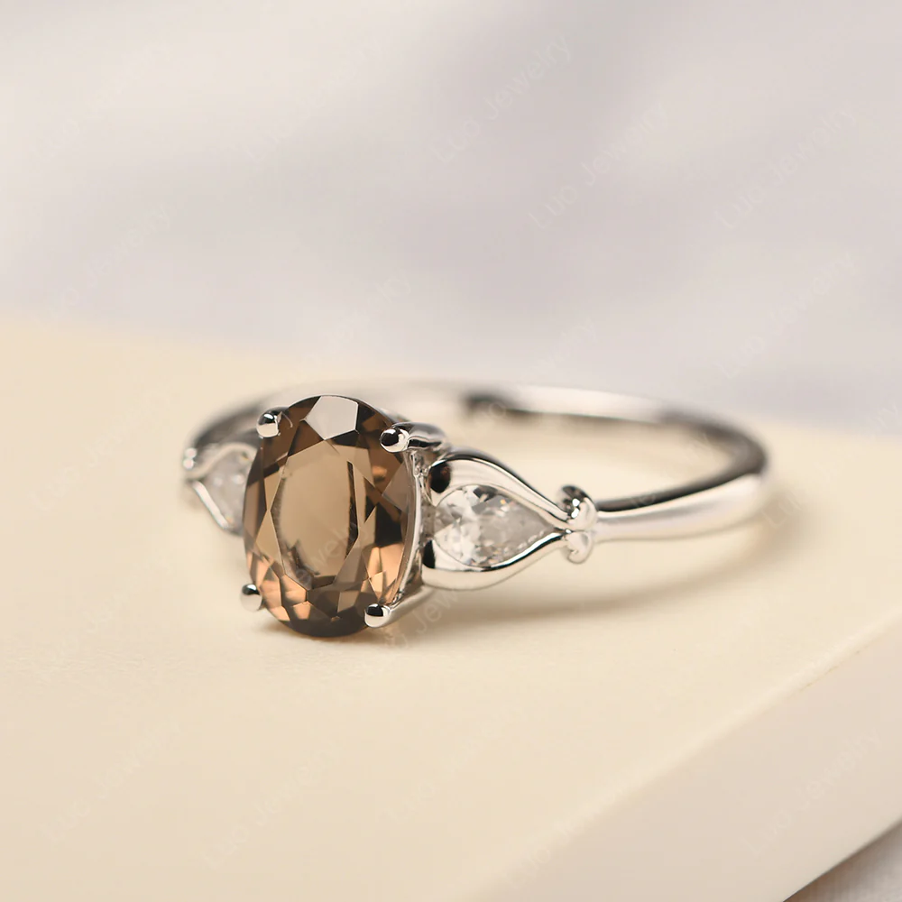 Smoky Quartz Engagement Ring with Pear Side Stones - Image 2