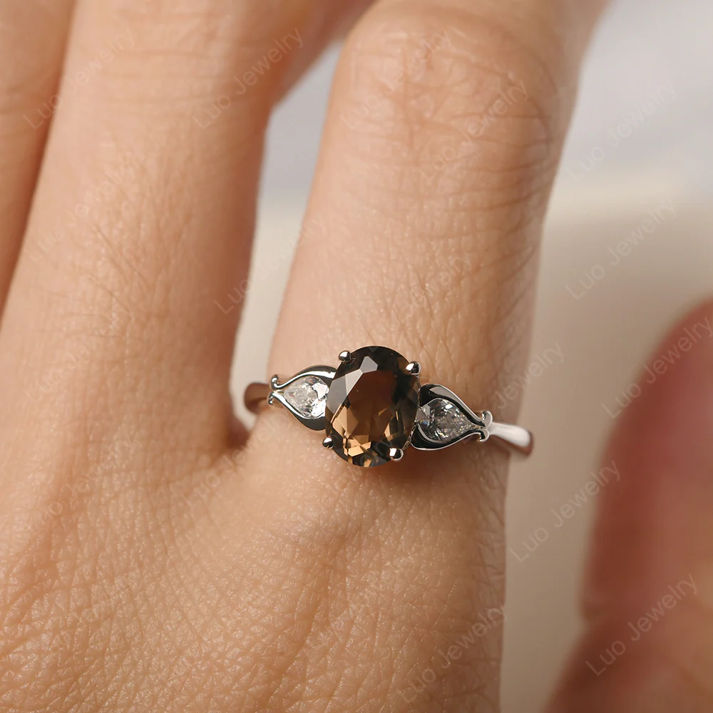 Smoky Quartz Engagement Ring with Pear Side Stones - Image 5