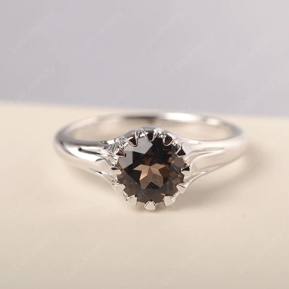 Flame Inspired Smoky Quartz Solitaire Ring