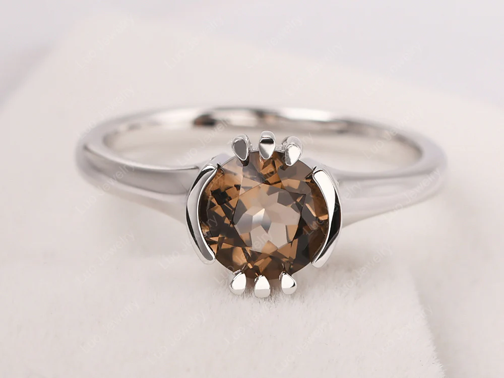 Unique Smoky Quartz Solitaire Ring