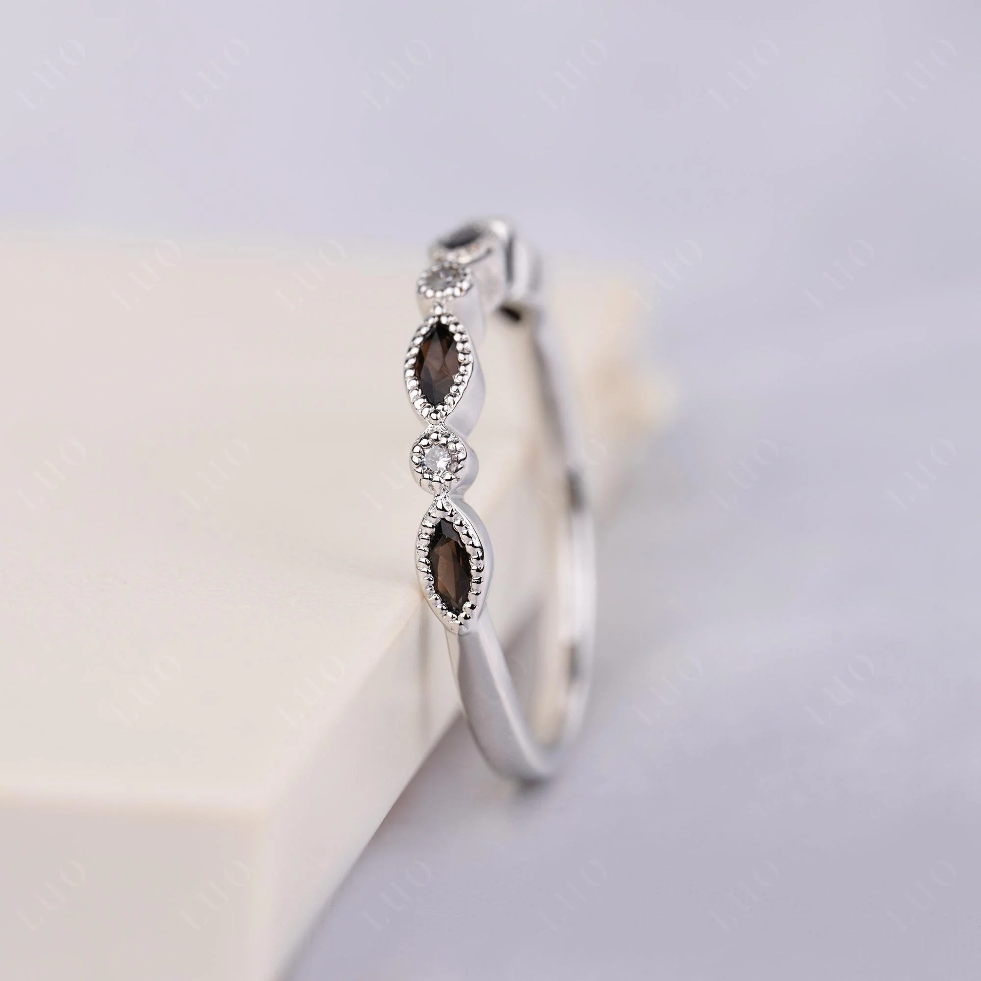 Vintage Smoky Quartz Wedding Band Ring - Image 2