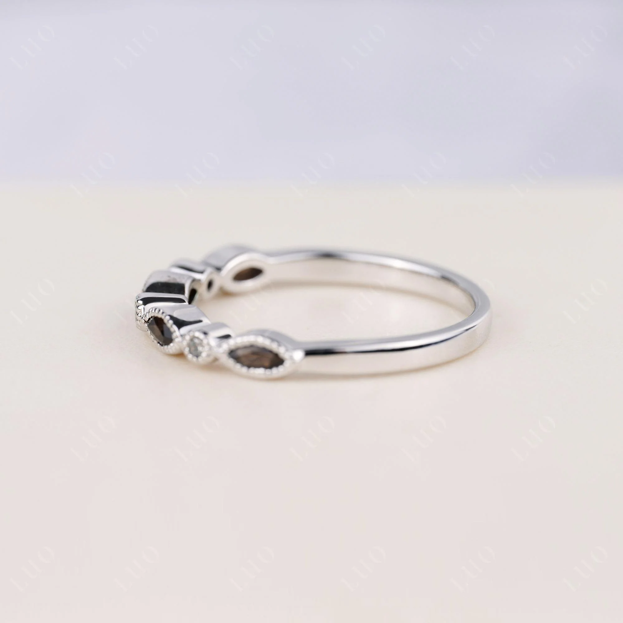 Vintage Smoky Quartz Wedding Band Ring - Image 3
