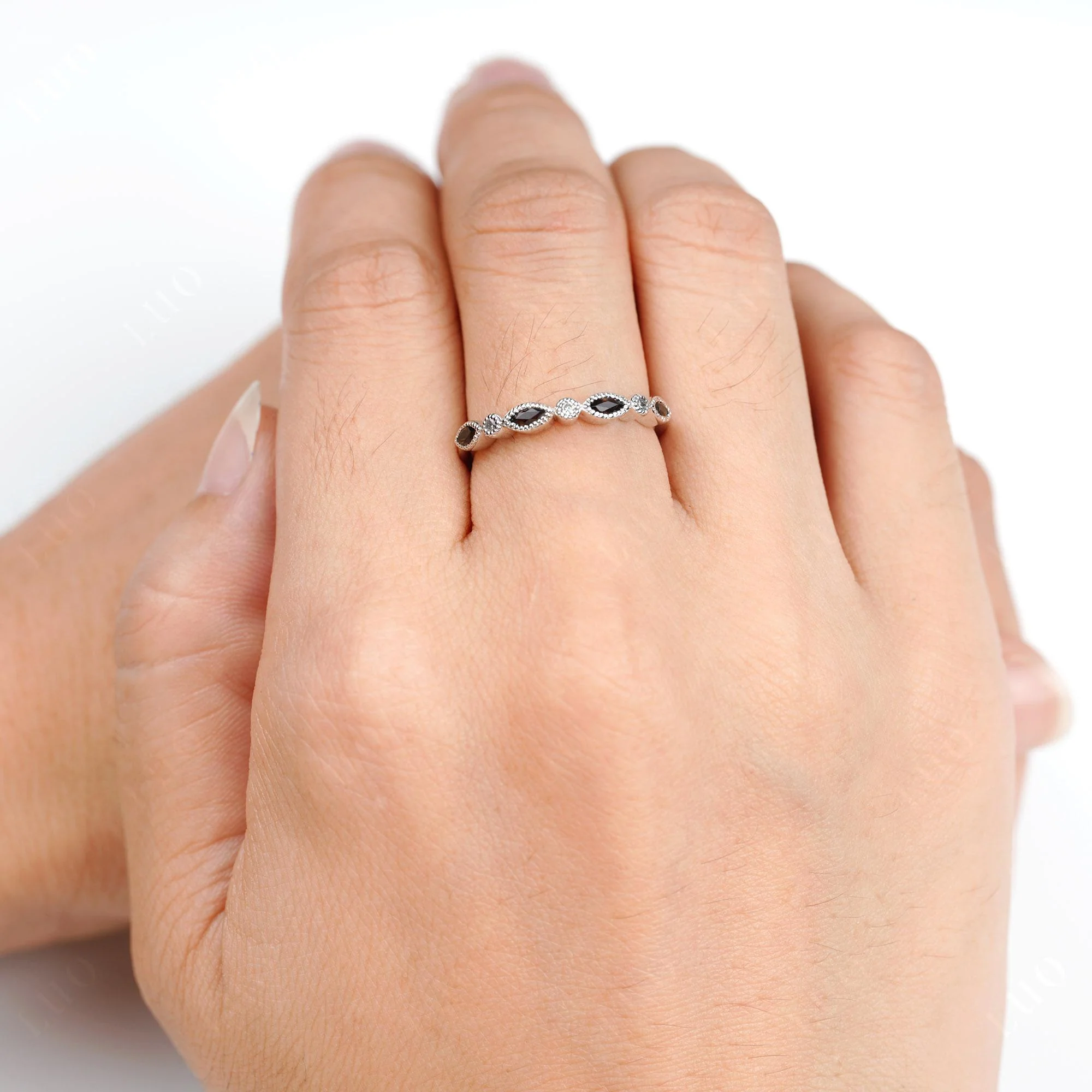 Vintage Smoky Quartz Wedding Band Ring - Image 5
