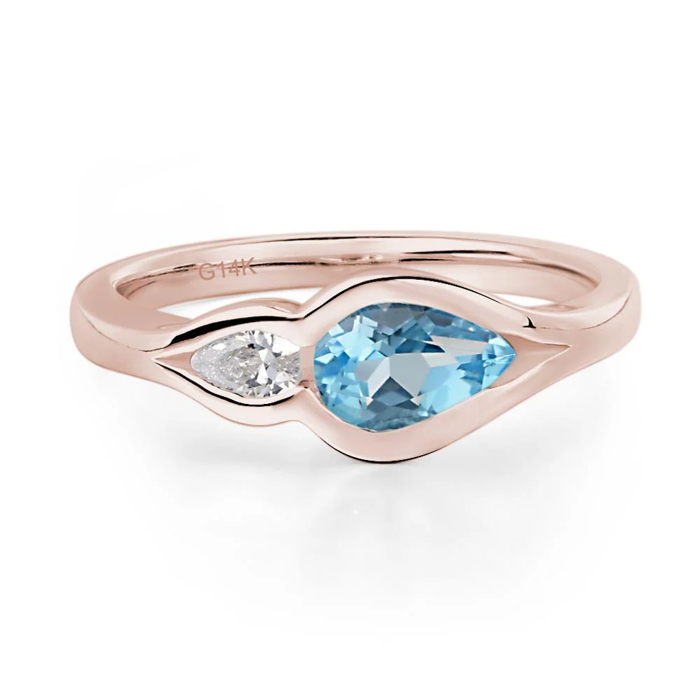 Swiss Blue Topaz Two Stone Wedding Ring