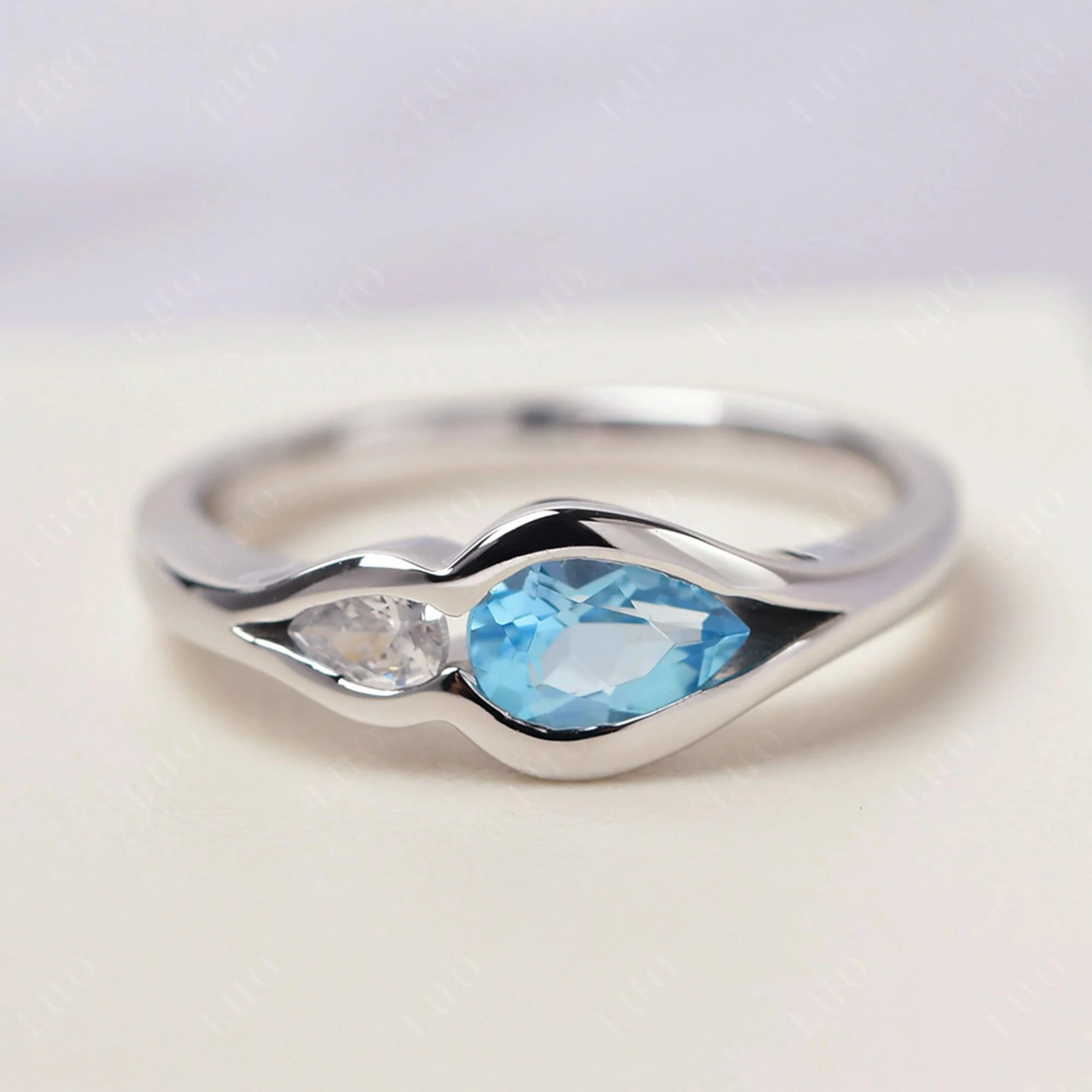 Swiss Blue Topaz Two Stone Wedding Ring - Image 10