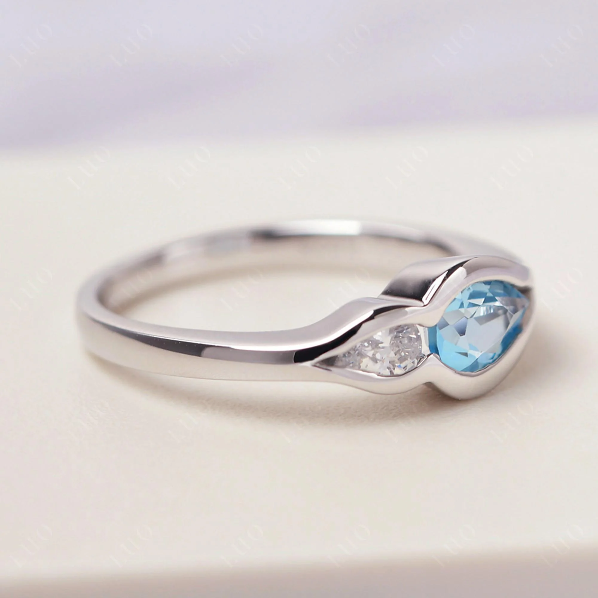 Swiss Blue Topaz Two Stone Wedding Ring - Image 11