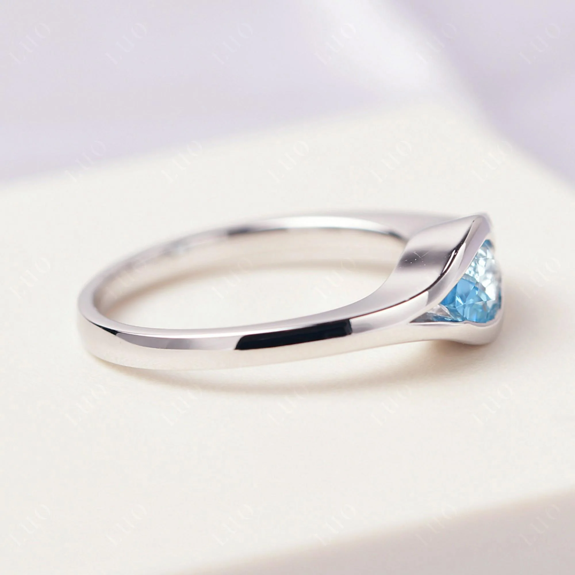 Swiss Blue Topaz Two Stone Wedding Ring - Image 14