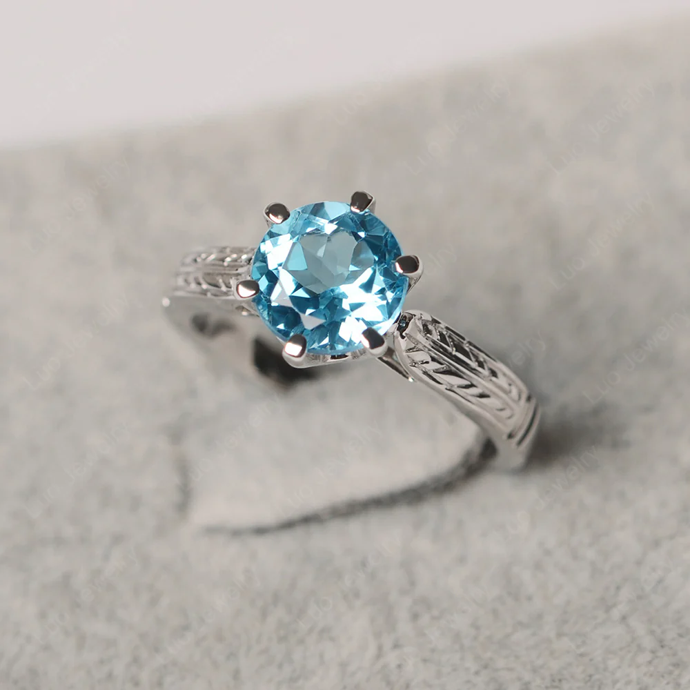 Swiss Blue Topaz Vintage Cathedral Engagement Ring