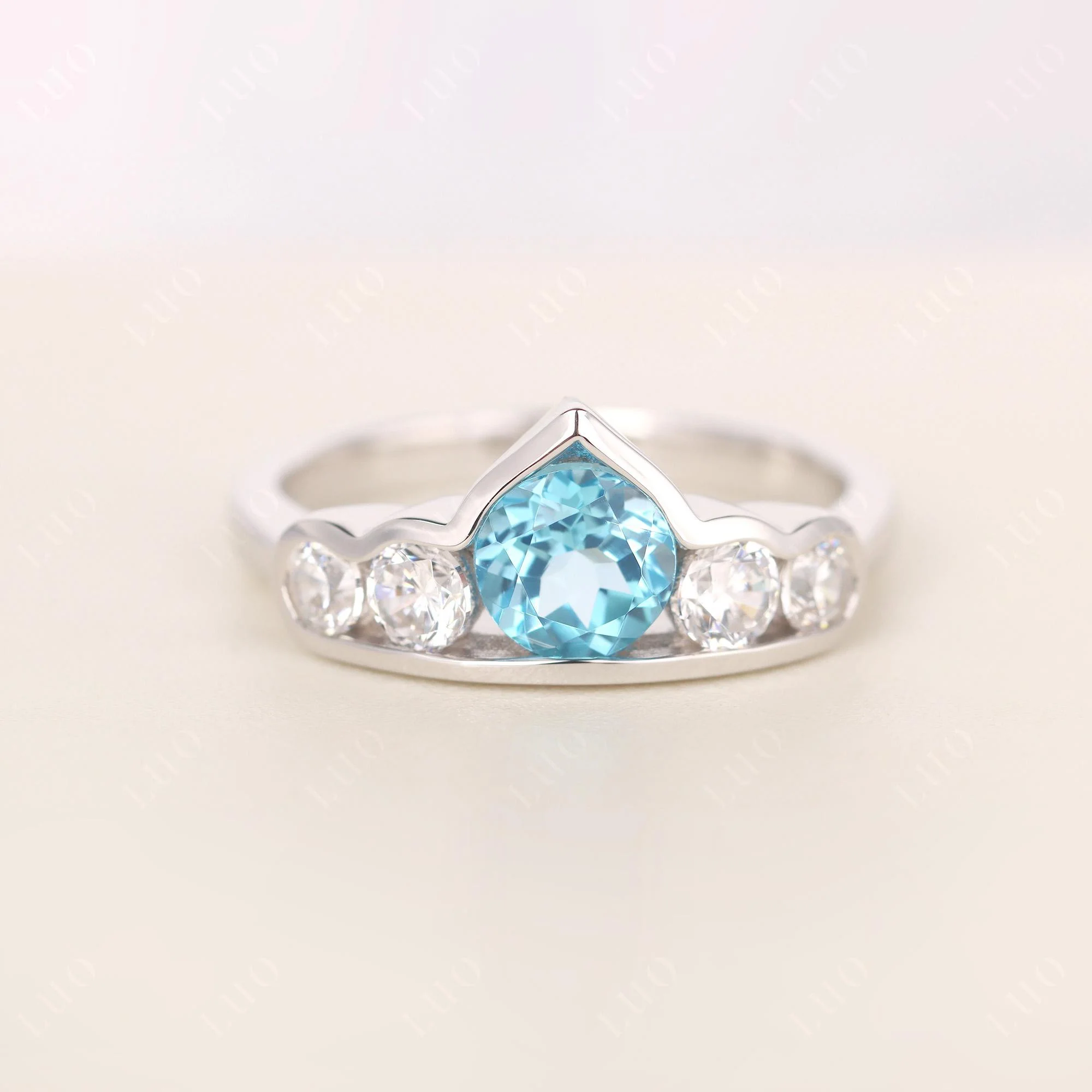 Swiss Blue Topaz Crown Ring