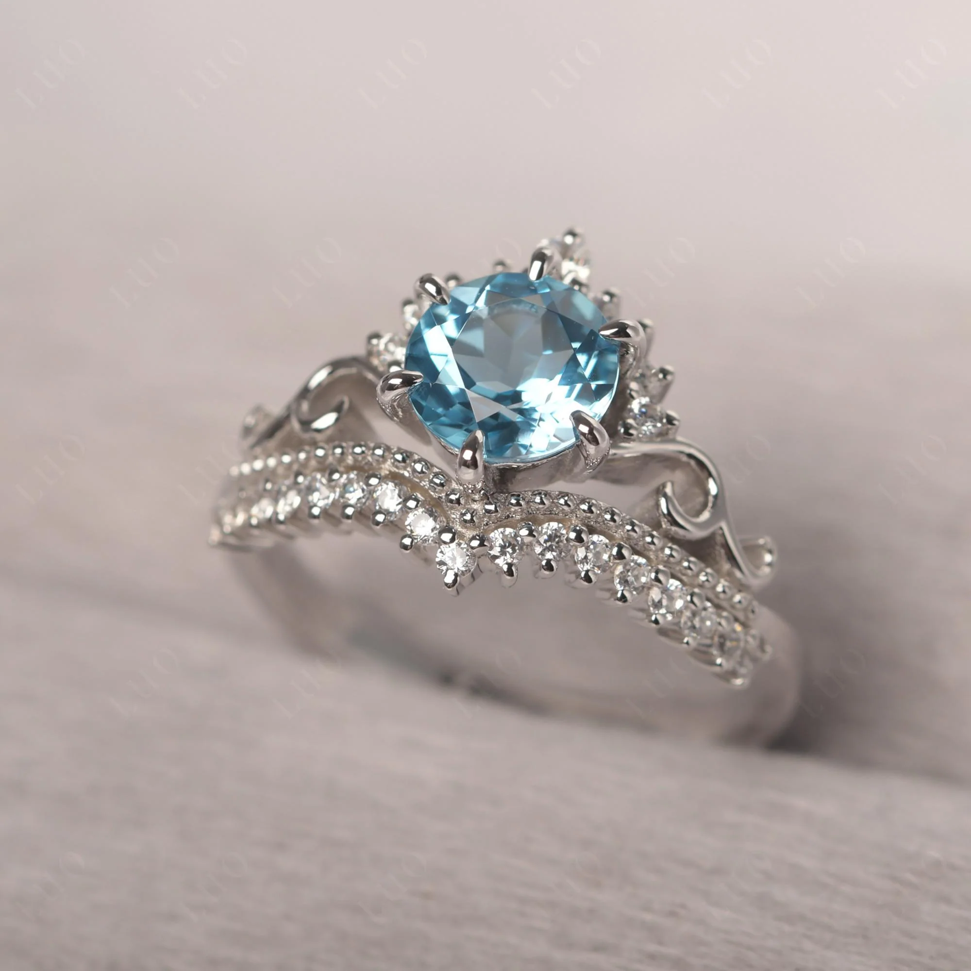 Swiss Blue Topaz Tiara Promise Ring - Image 10