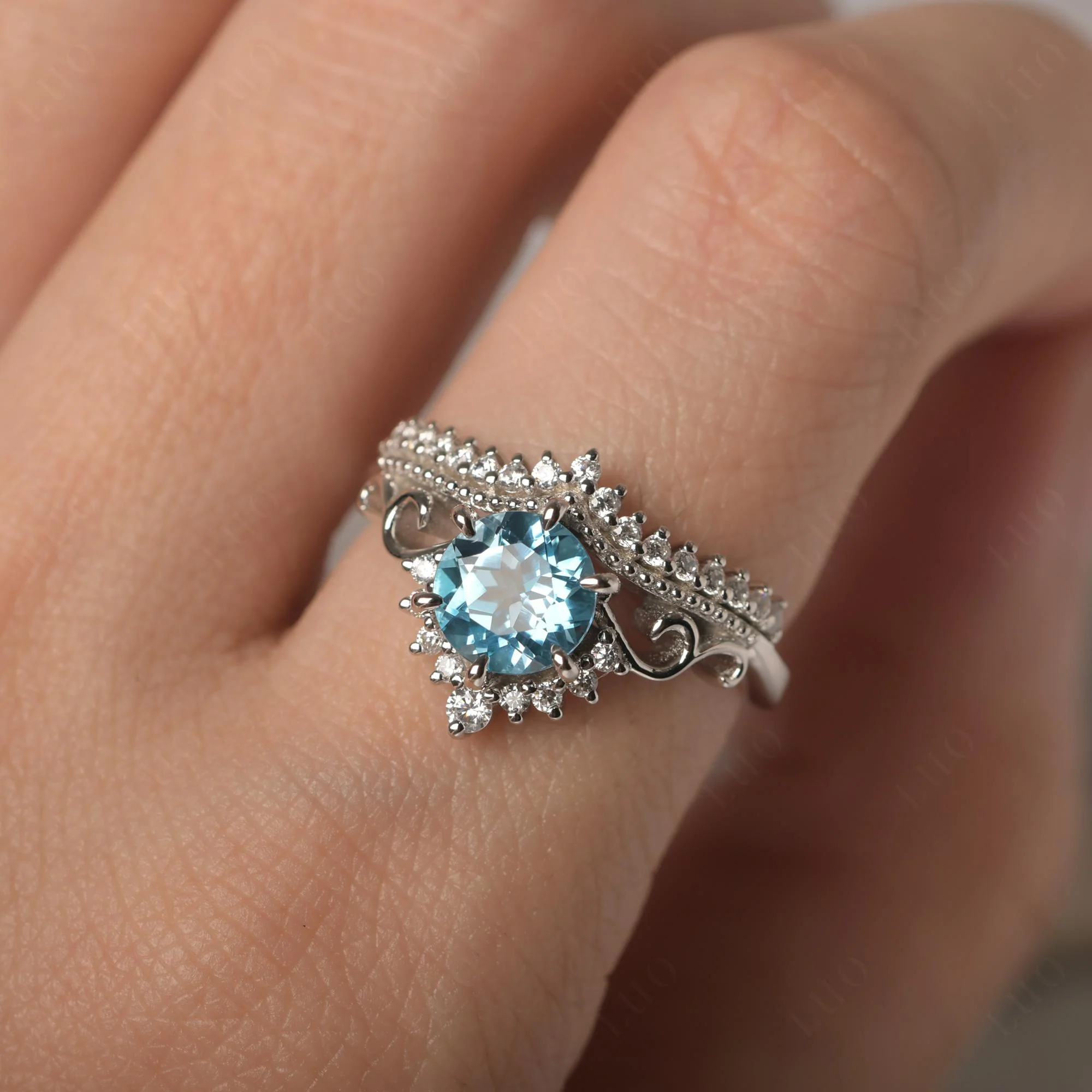Swiss Blue Topaz Tiara Promise Ring - Image 15