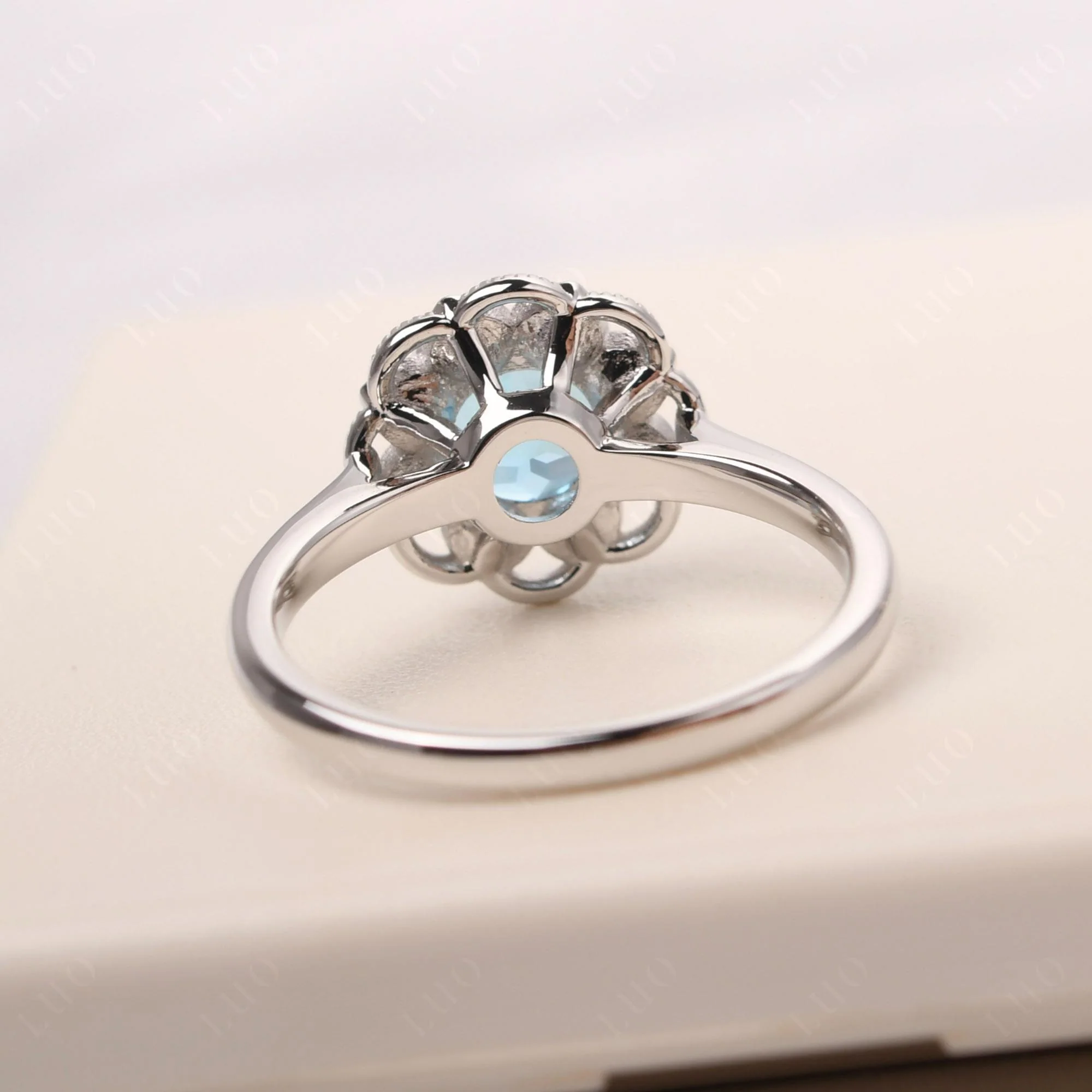Round Cut Swiss Blue Topaz Filigree Ring - Image 12