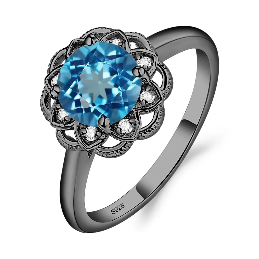 Round Cut Swiss Blue Topaz Filigree Ring - Image 3