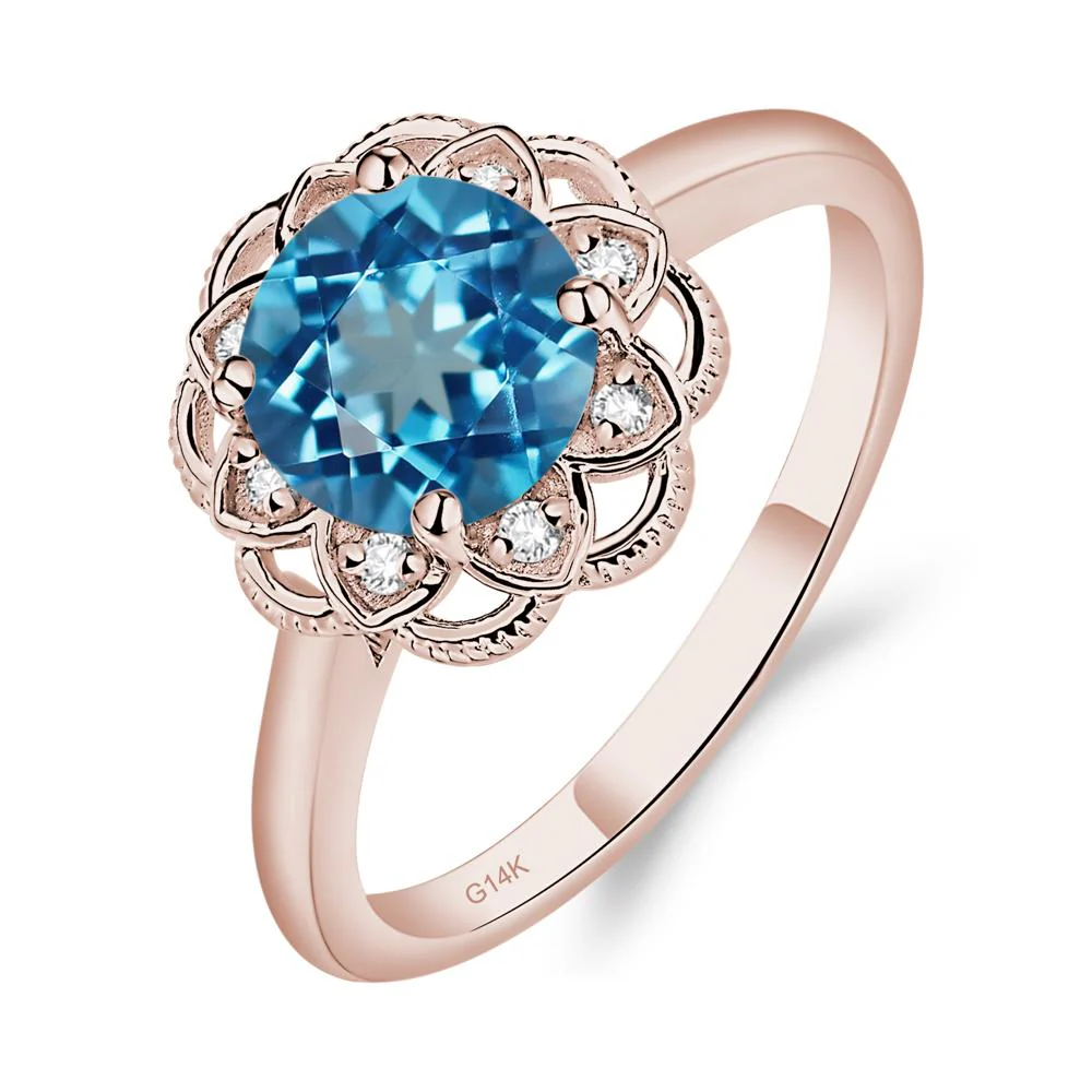 Round Cut Swiss Blue Topaz Filigree Ring - Image 5
