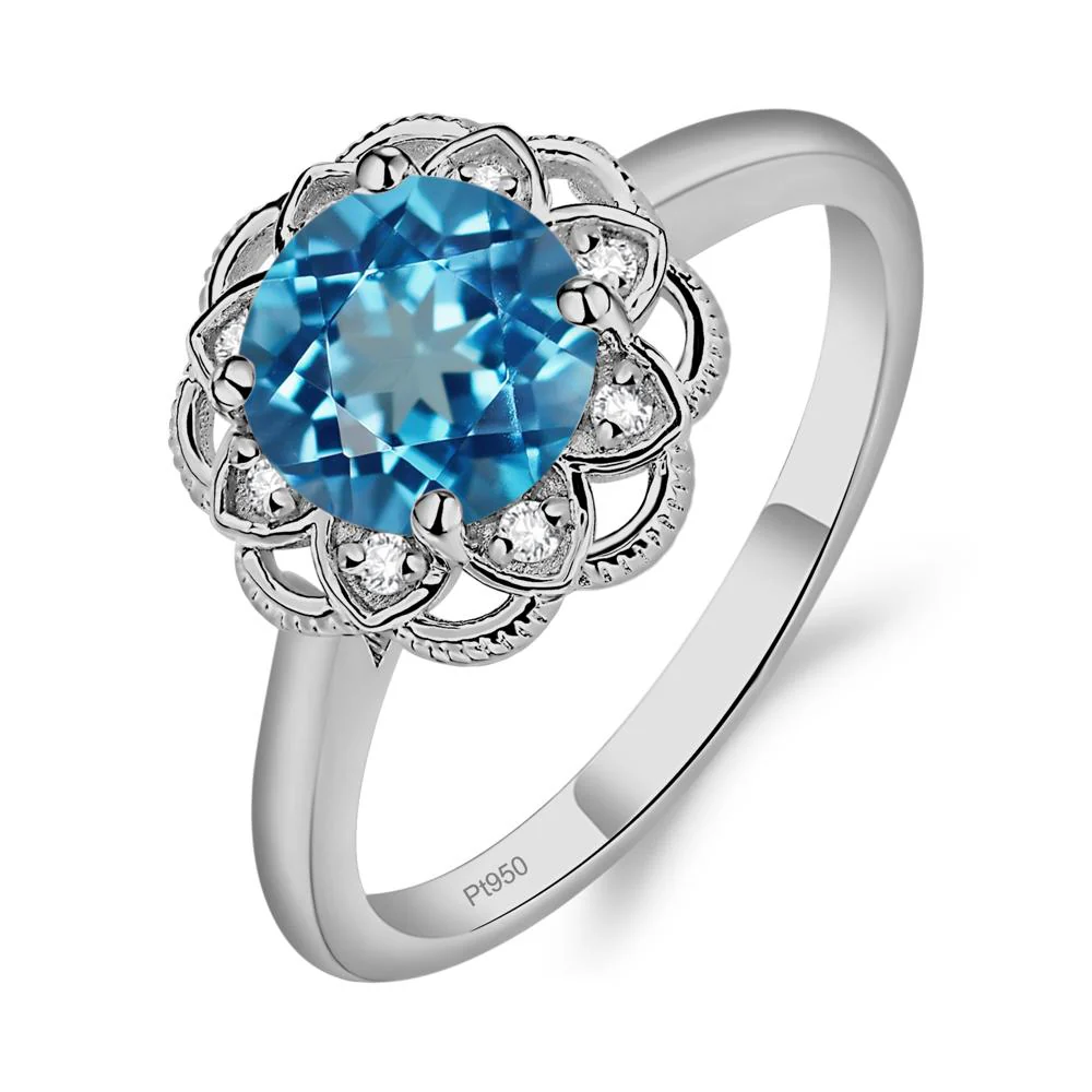 Round Cut Swiss Blue Topaz Filigree Ring - Image 6