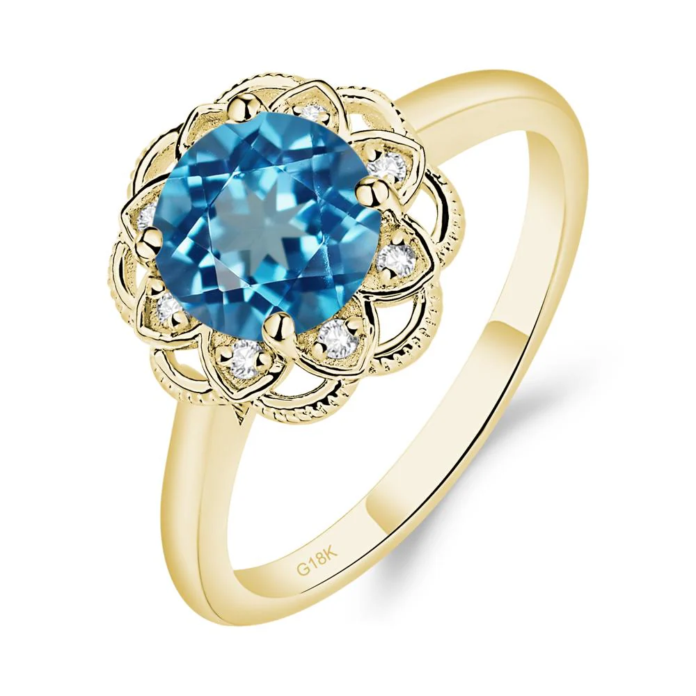Round Cut Swiss Blue Topaz Filigree Ring - Image 8