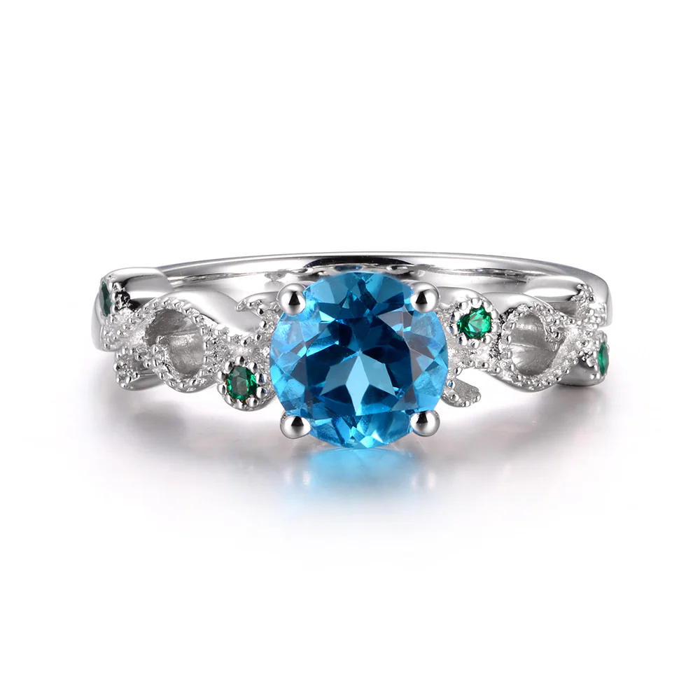 Vintage Swiss Blue Topaz Ring Art Deco