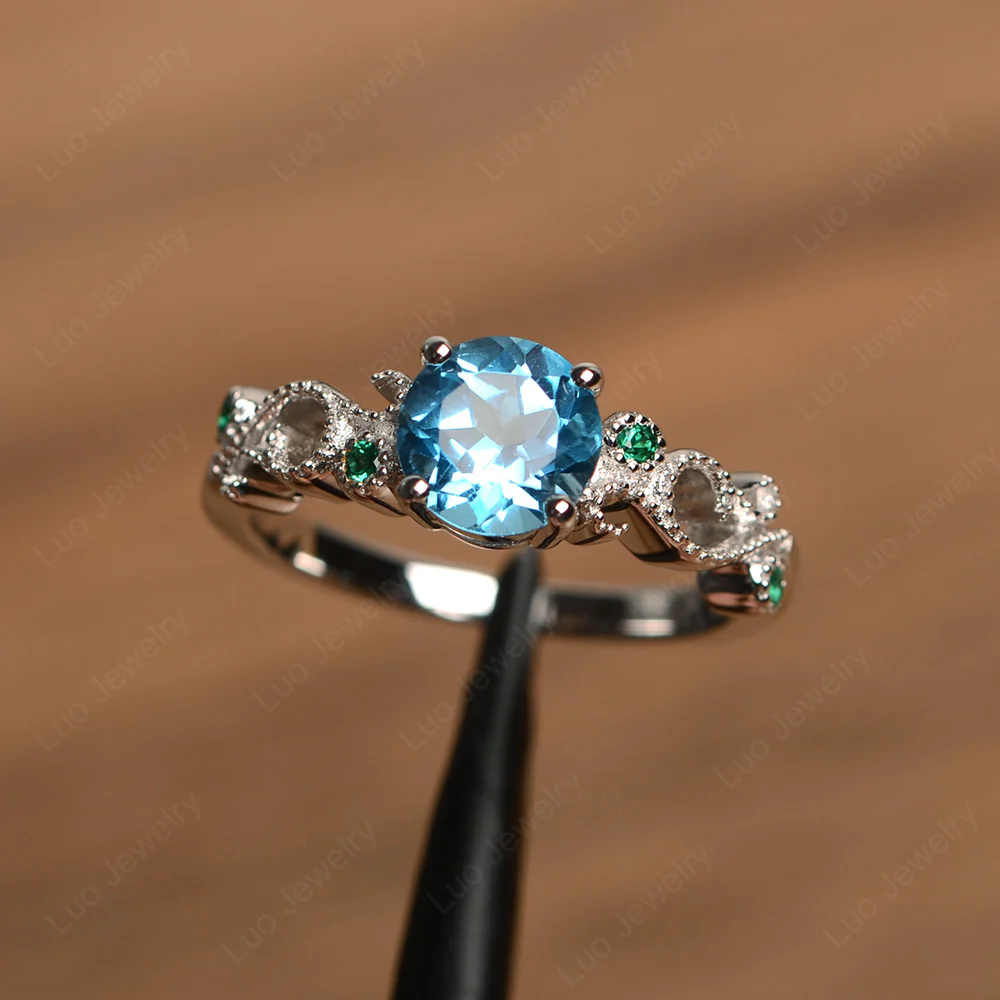 Vintage Swiss Blue Topaz Ring Art Deco - Image 2