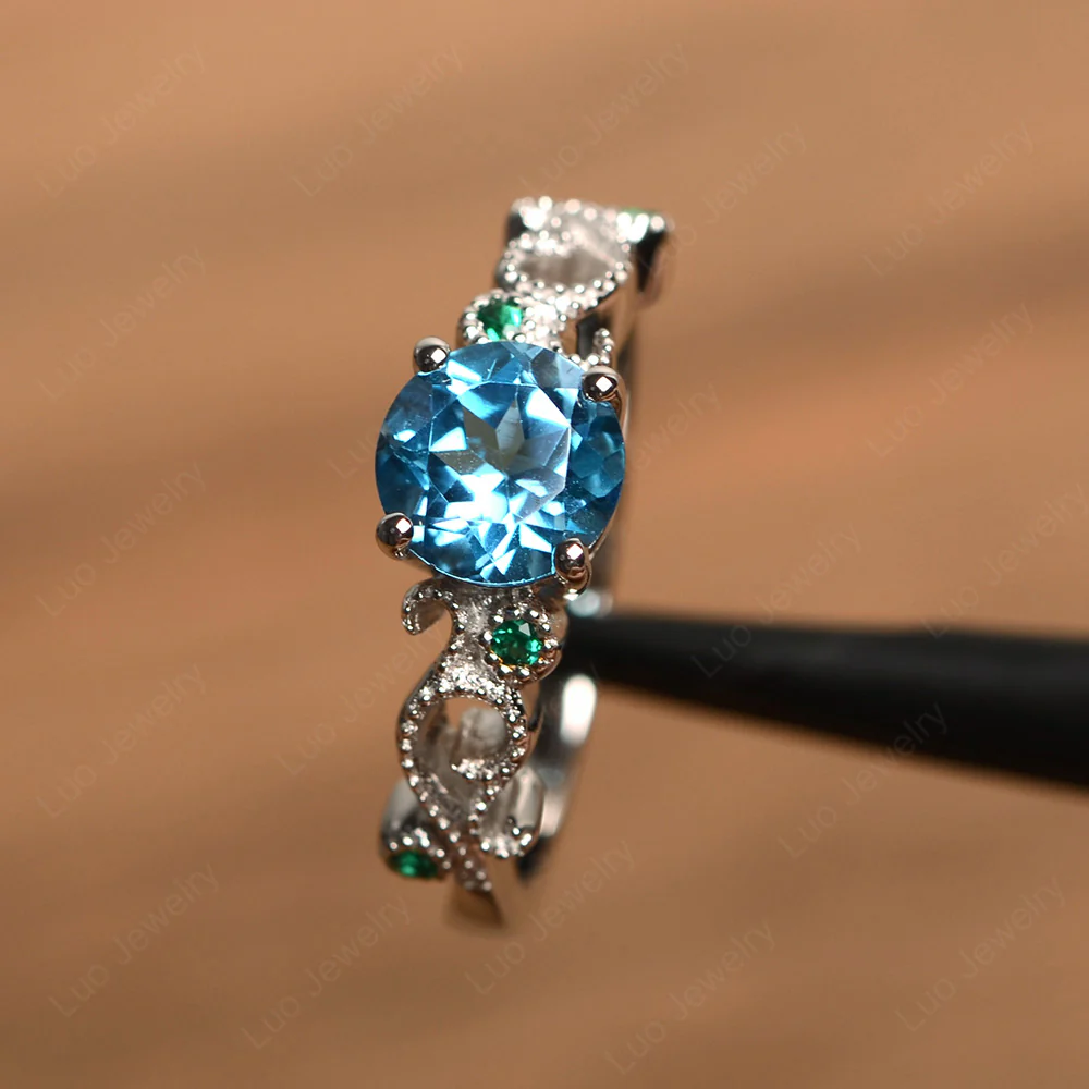 Vintage Swiss Blue Topaz Ring Art Deco - Image 3