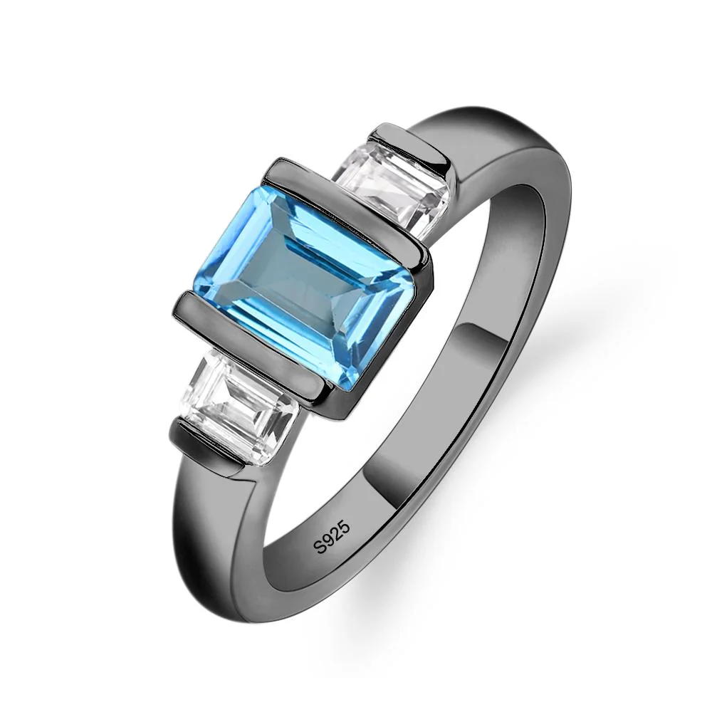 Swiss Blue Topaz Emerald Cut Three Stone Ring - Image 3