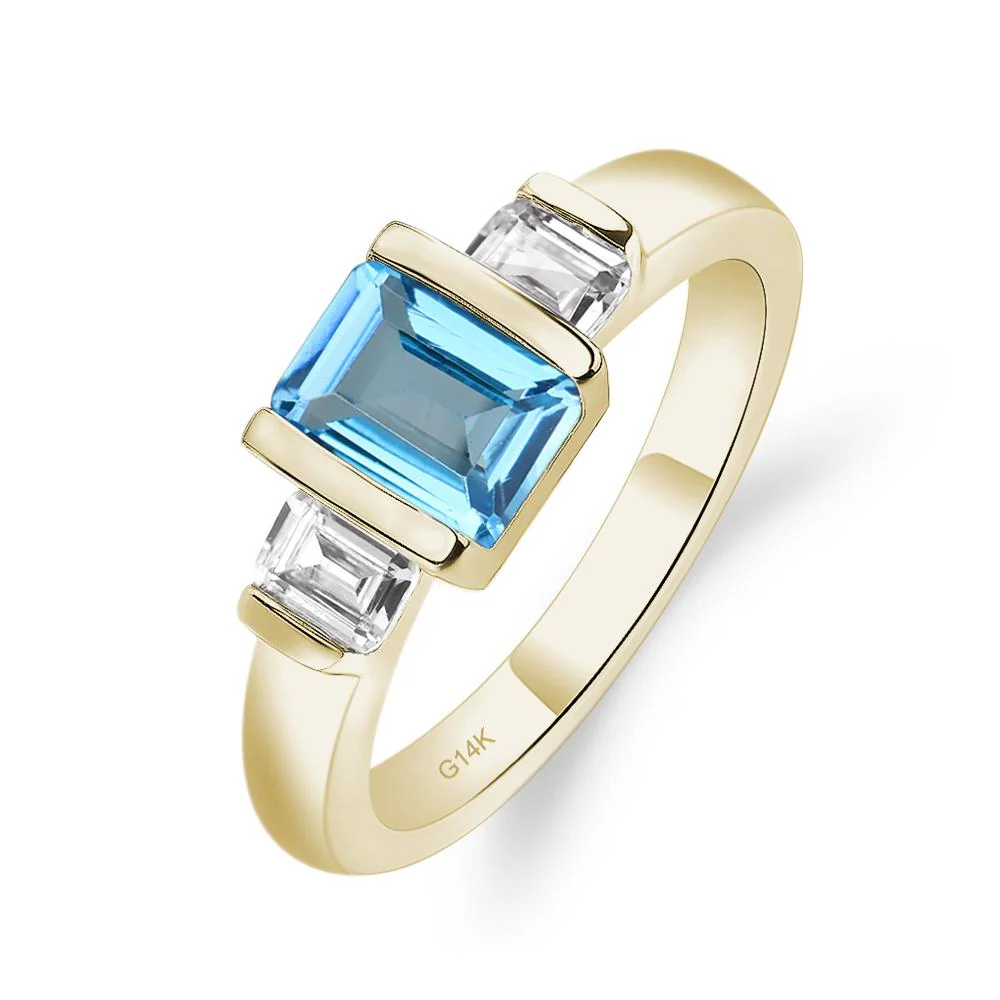 Swiss Blue Topaz Emerald Cut Three Stone Ring - Image 5