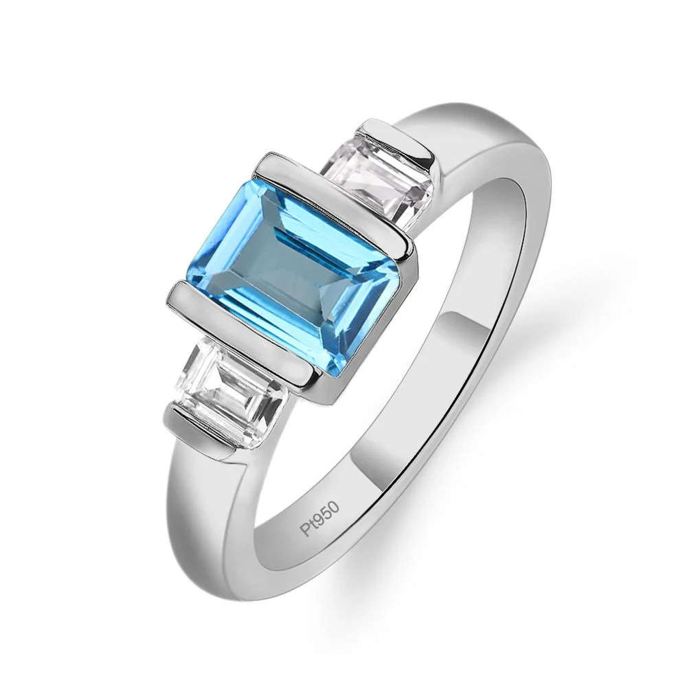Swiss Blue Topaz Emerald Cut Three Stone Ring - Image 6