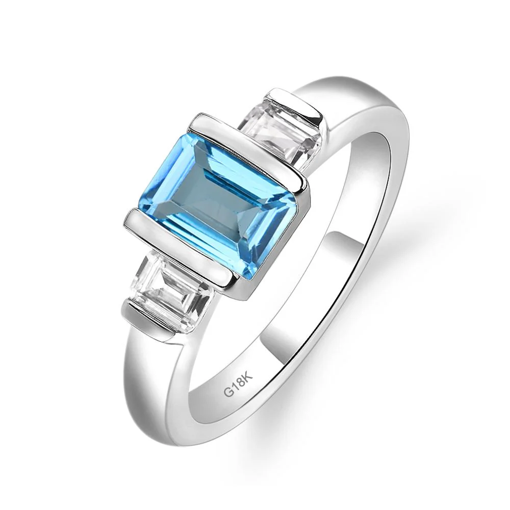 Swiss Blue Topaz Emerald Cut Three Stone Ring - Image 7