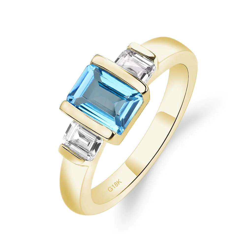 Swiss Blue Topaz Emerald Cut Three Stone Ring - Image 8