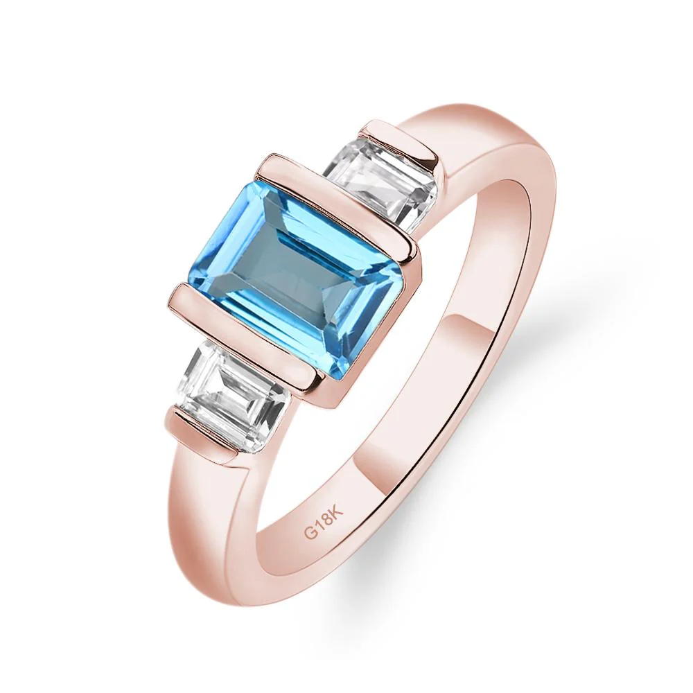 Swiss Blue Topaz Emerald Cut Three Stone Ring - Image 9
