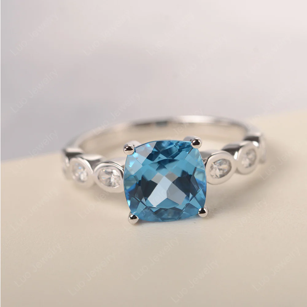 Cushion Cut Swiss Blue Topaz Infinity Ring