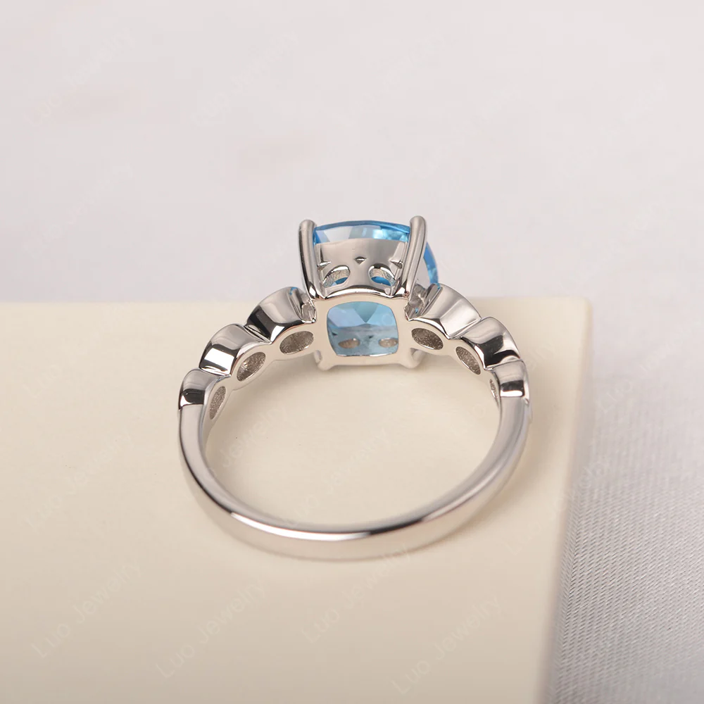 Cushion Cut Swiss Blue Topaz Infinity Ring - Image 3