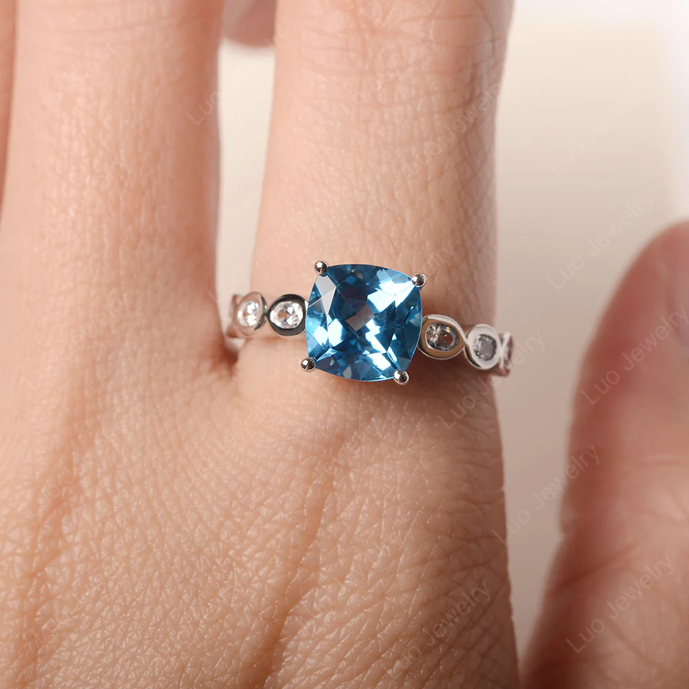 Cushion Cut Swiss Blue Topaz Infinity Ring - Image 5