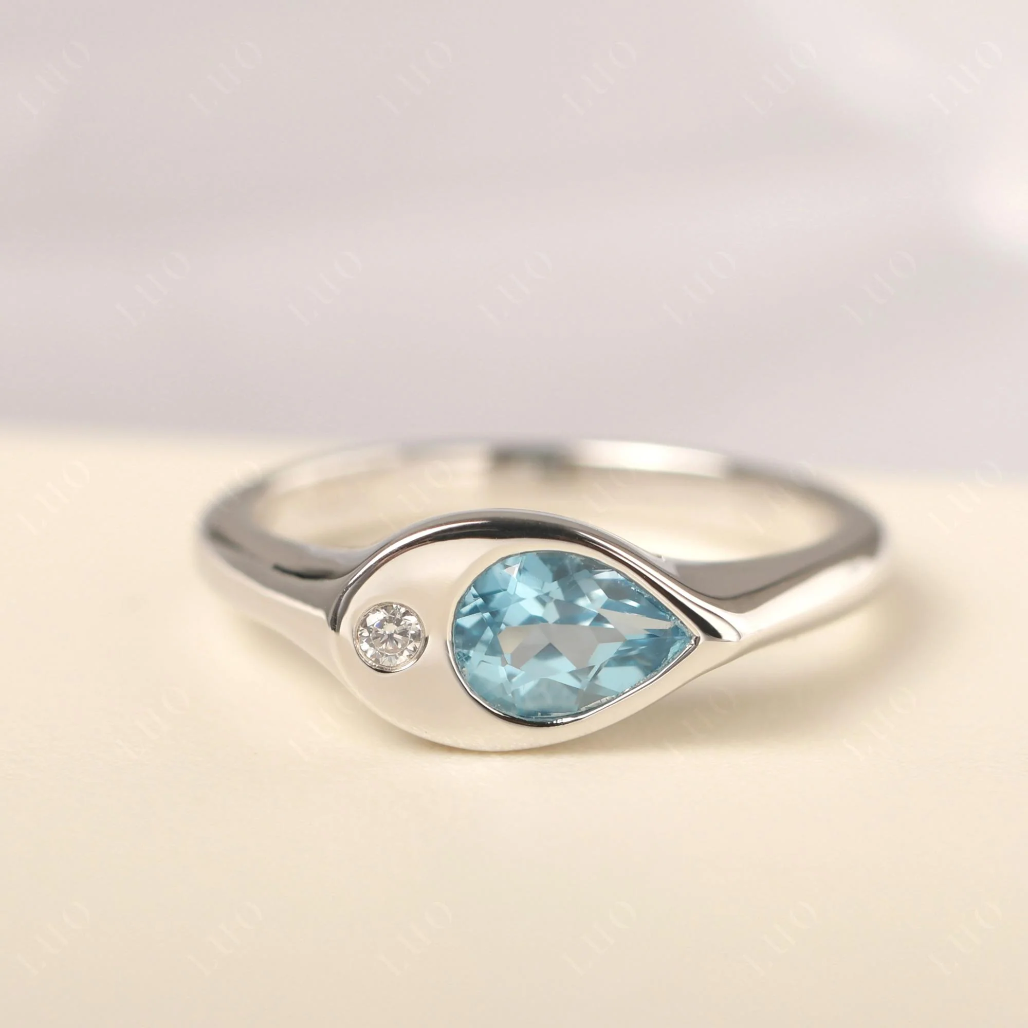 Swiss Blue Topaz East West Pear Engagement Ring - Image 10